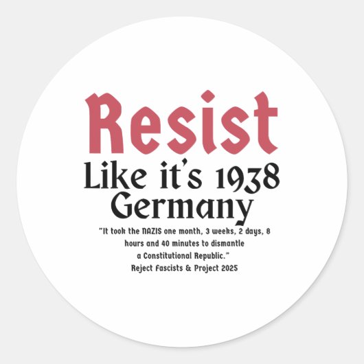 Weersta alsof het 1938 Duitsland 6 is Ronde Sticker (Voorkant)