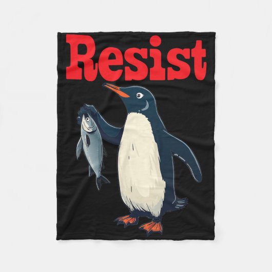 Weersta Penguin Holding Fish Protest Grappig Grafi Fleece Deken (Voorkant)