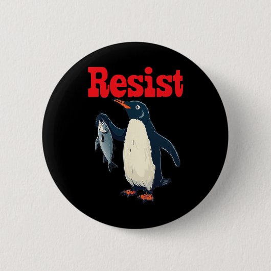Weersta Penguin Holding Fish Protest Grappig Grafi Ronde Button 5,7 Cm (Voorkant)