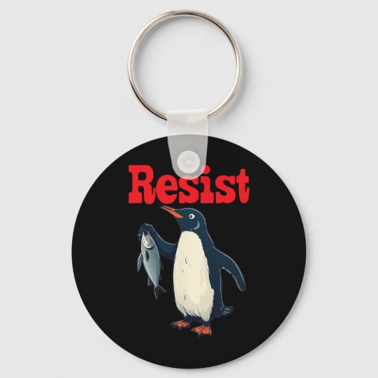 Weersta Penguin Holding Fish Protest Grappig Grafi Sleutelhanger (Voorkant)