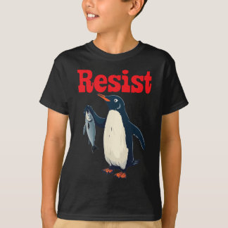 Weersta Penguin Holding Fish Protest Grappig Grafi T-shirt