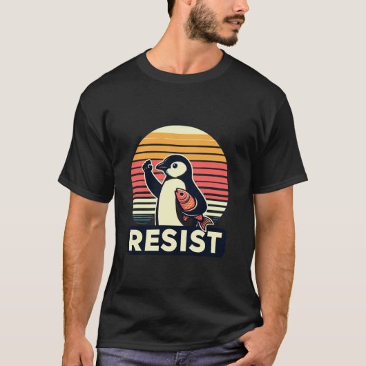 Weersta Penguin Retro Sunset Grappige Protestpingu T-shirt (Voorkant)