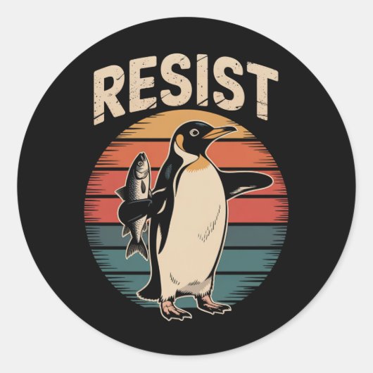 Weersta Penguins Activisme Protest Tariffs Retro Ronde Sticker (Voorkant)