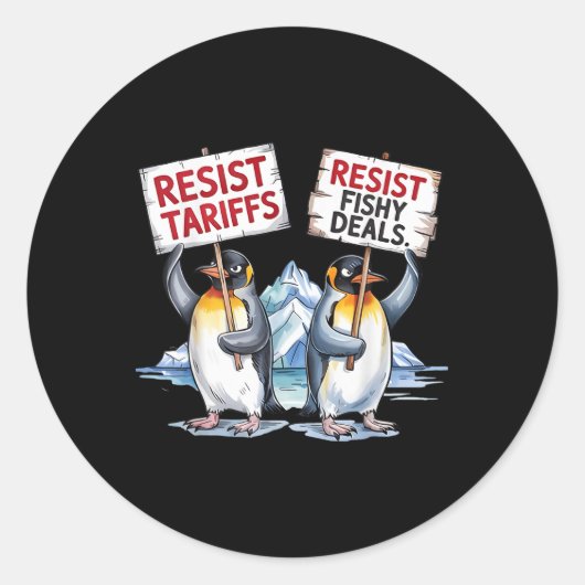 Weersta pinguïns protesteren tegen tarief grappig ronde sticker (Voorkant)