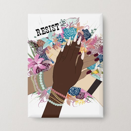 Weersta samen - Floral Feminist Activism Art Button (Voorkant)