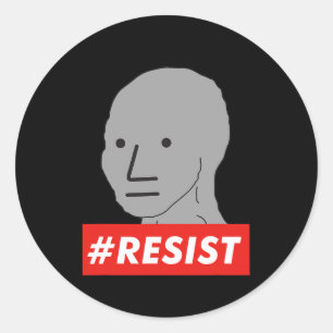 Weerstaan NPC niet speelbaar karakter SJW Wojak Me Ronde Sticker