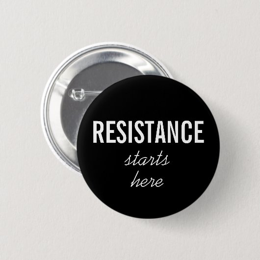 Weerstand begint hier-witte tekst op zwart-protest ronde button 5,7 cm (Voorkant /achterkant)