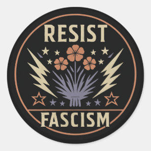 WEERSTAND BIEDEN AAN FASCISME RONDE STICKER