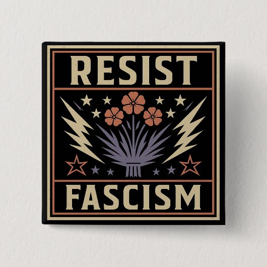WEERSTAND BIEDEN AAN FASCISME VIERKANTE BUTTON 5,1 CM (Voorkant)