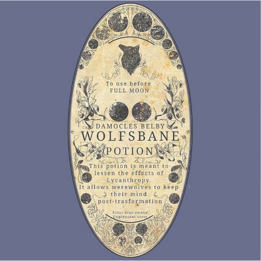 Weerwolf dranketiket wolfsbane sticker (Voorkant)
