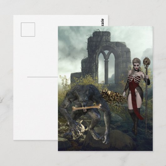 Weerwolf en vampier Halloween Briefkaart (Voorkant / Achterkant)