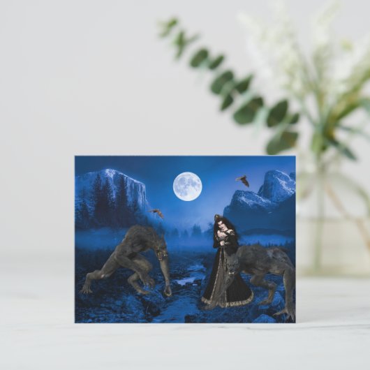 Weerwolf en vampier Halloween Briefkaart (Staand voorkant)