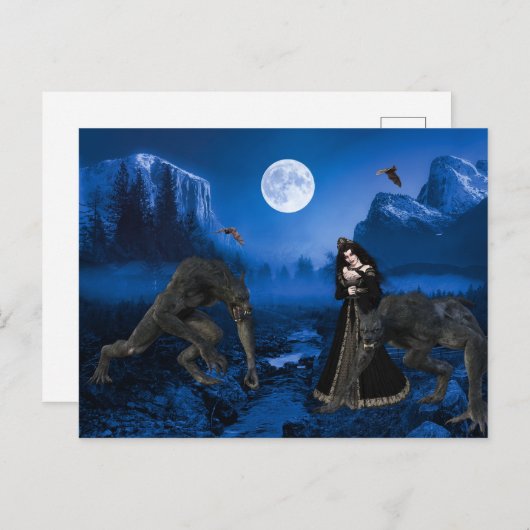 Weerwolf en vampier Halloween Briefkaart (Voorkant / Achterkant)