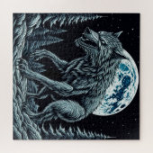  weerwolf grommen op een volle maannacht legpuzzel (Horizontaal)
