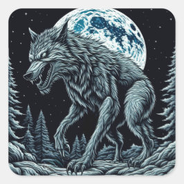  weerwolf grommen op een volle maannacht vierkante sticker