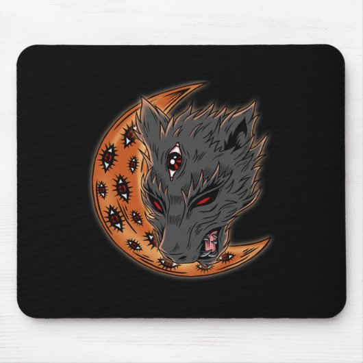 Weerwolf Halloween Crescent Moon Horror Eyes Gothi Muismat (Voorkant)
