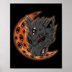 Weerwolf Halloween Crescent Moon Horror Eyes Gothi Poster