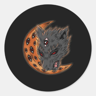 Weerwolf Halloween Crescent Moon Horror Eyes Gothi Ronde Sticker