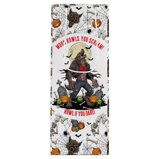 🐺 Weerwolf Halloween Gift Bag 🎃💀 Wijn Cadeautas (Voorkant)