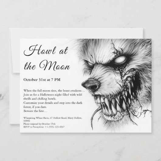 Weerwolf Halloween Uitnodiging - Volle Maan Horror (Voorkant)