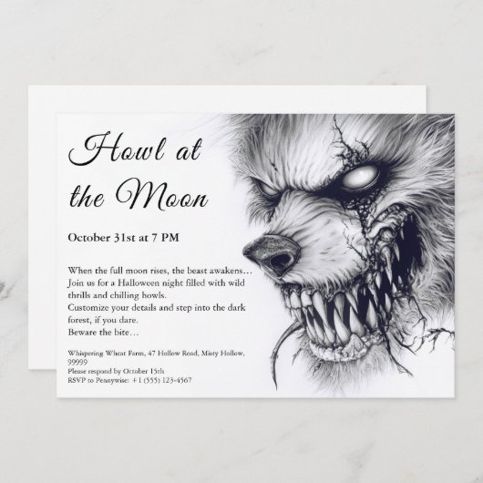 Weerwolf Halloween Uitnodiging - Volle Maan Horror (Voorkant / Achterkant)