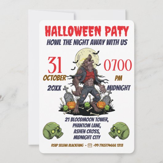 🎃 Weerwolf Halloween Uitnodigingskaart 🐺 Kaart (Voorkant)