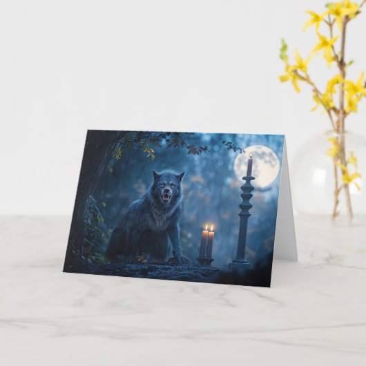 Weerwolf Happy Halloween Super Spooky Kaart (Gele Bloem)