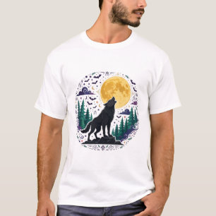 Weerwolf Huilende Maan Gotische Halloween Kunst T-shirt