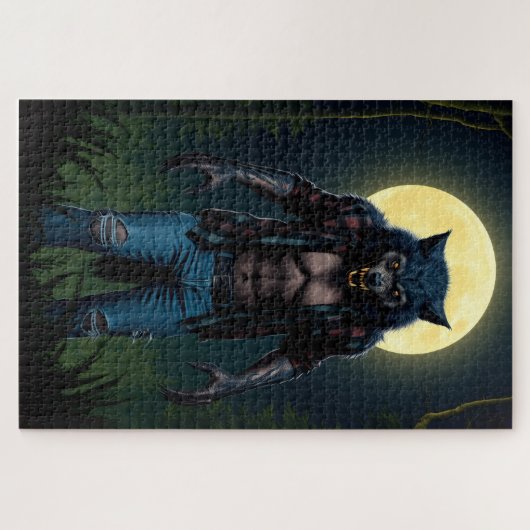 Weerwolf in het bos bij maanlicht legpuzzel (Horizontaal)