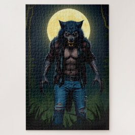 Weerwolf in het bos bij maanlicht legpuzzel