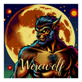 Weerwolf in stripboekstijl voor volle maan perfect poster