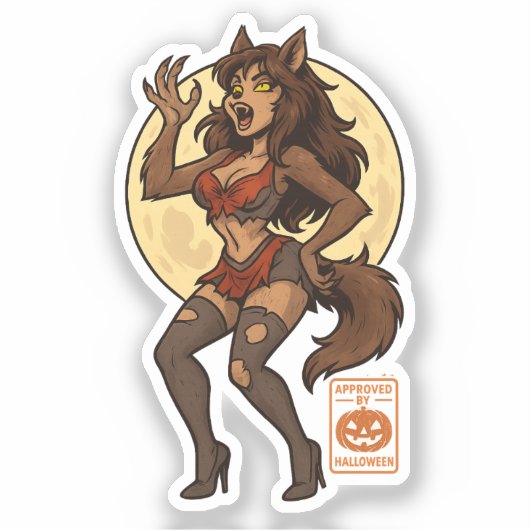 Weerwolf Meisje Cartoon Sticker (Voorkant)