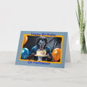 Weerwolf met taart Happy Birthday op Halloween Kaart