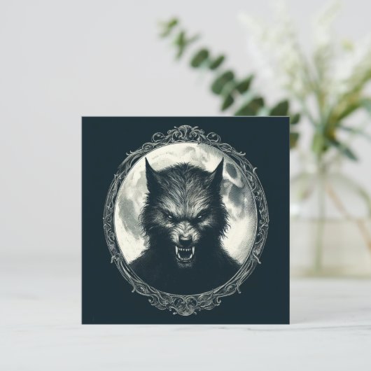 Weerwolf met Volle Maan en Ingelijste  Horror Kaart (Staand voorkant)