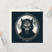 Weerwolf met Volle Maan en Ingelijste  Horror Kaart (Voorkant / Achterkant in situ)
