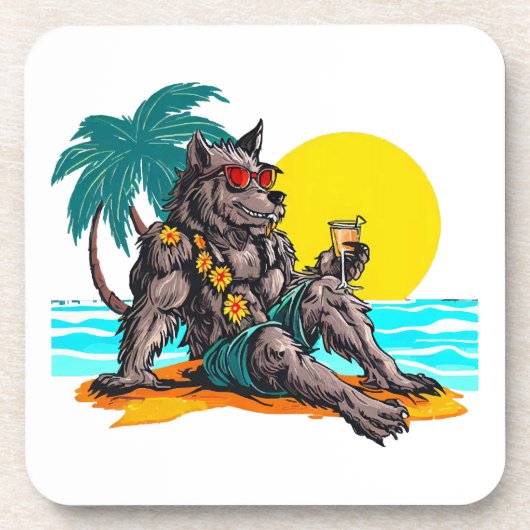 weerwolf op vakantie bier onderzetter (Voorkant)