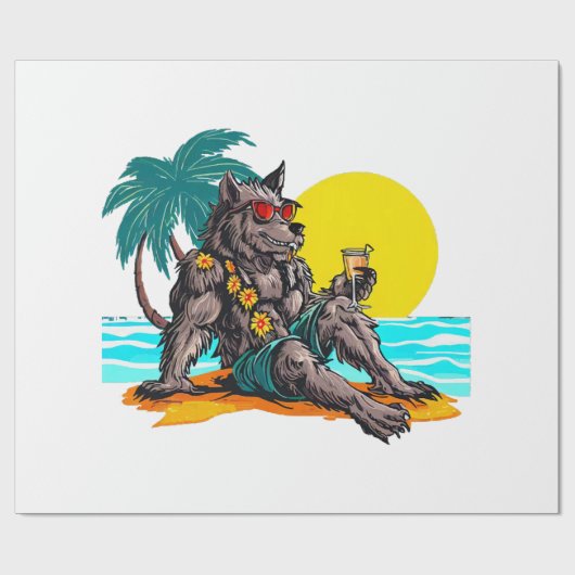 weerwolf op vakantie cadeaupapier (Vlak)