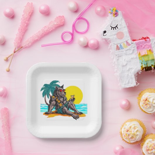 weerwolf op vakantie papieren bordje (Feest)