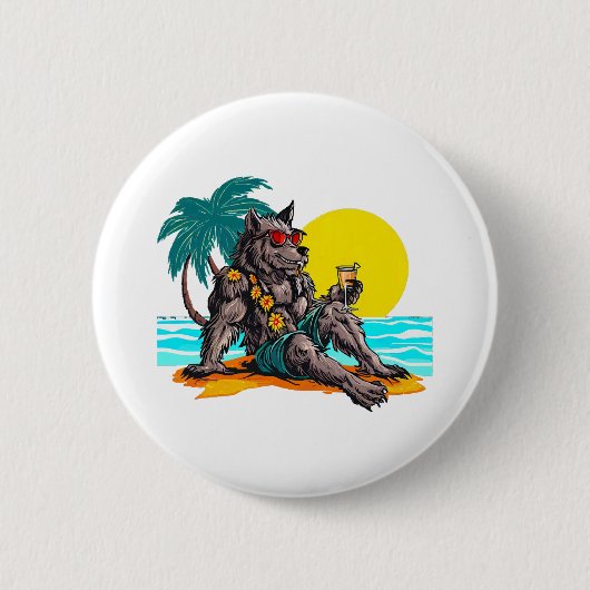 weerwolf op vakantie ronde button 5,7 cm (Voorkant)