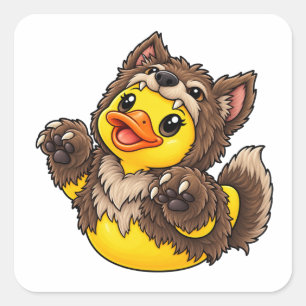 Weerwolf Rubber Eend Halloween Kostuum Vierkante Sticker