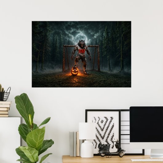 Weerwolf Voetbalspeler Halloween Horror Kunst Poster (Thuiskantoor)