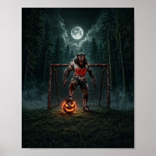 Weerwolf Voetbalspeler Halloween Horror Kunst Poster (Voorkant)