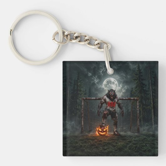 Weerwolf-voetbalspeler Halloween-horror kunst Sleutelhanger (voorkant)