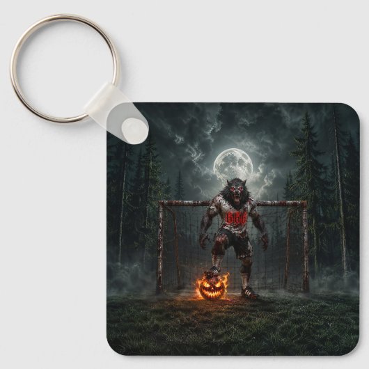 Weerwolf-voetbalspeler Halloween-horrorart Sleutelhanger (Voorkant)
