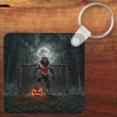 Weerwolf-voetbalspeler Halloween-horrorart Sleutelhanger (Achterkant)