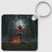 Weerwolf-voetbalspeler Halloween-horrorart Sleutelhanger (Achterkant)
