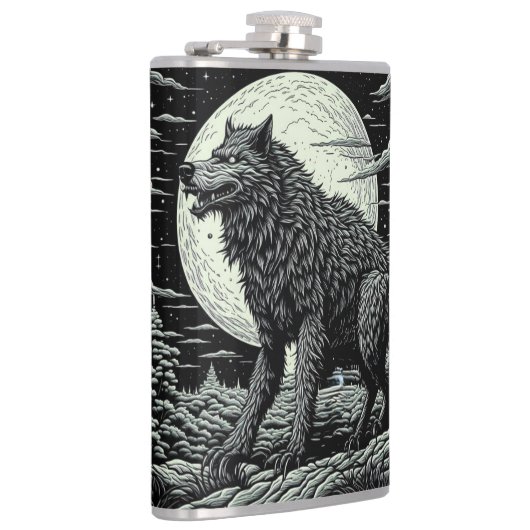  weerwolf voor de volle maan heupfles (Rechts)