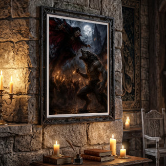 Weerwolf vs Vampier Middeleeuwse Donkere Fantasy S Poster