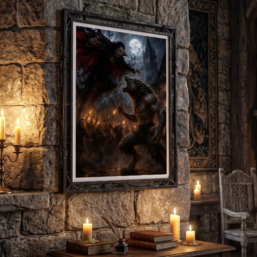 Weerwolf vs Vampier Middeleeuwse Donkere Fantasy S Poster