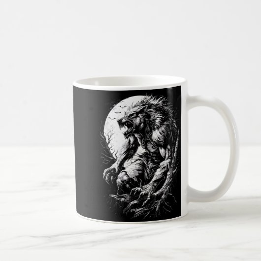 Weerwolf Wolf Huilend bij Volle Maan Koffiemok (Rechts)